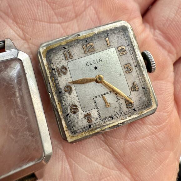 Vintage 30’s Elgin IWC Case 15 Jewels Manual Wind Square Watch Steel FOR PARTS - Picture 1 of 12